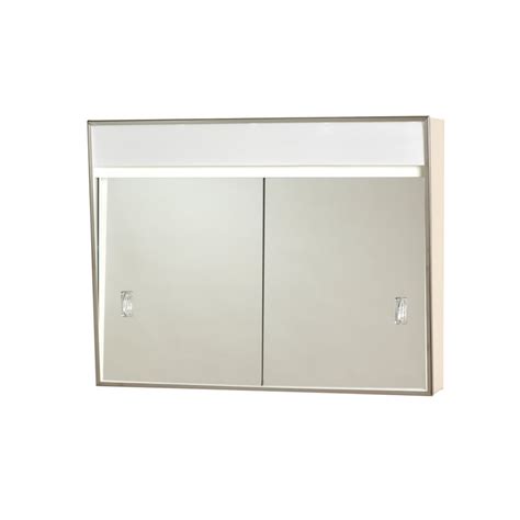 lighted medicine cabinet sliding door white steel|Lighted Medicine Cabinet, Sliding Door, White Steel, 23.